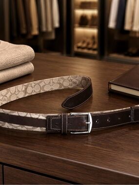 Large classic Coach Brown Leather Belt with Silver Buckle